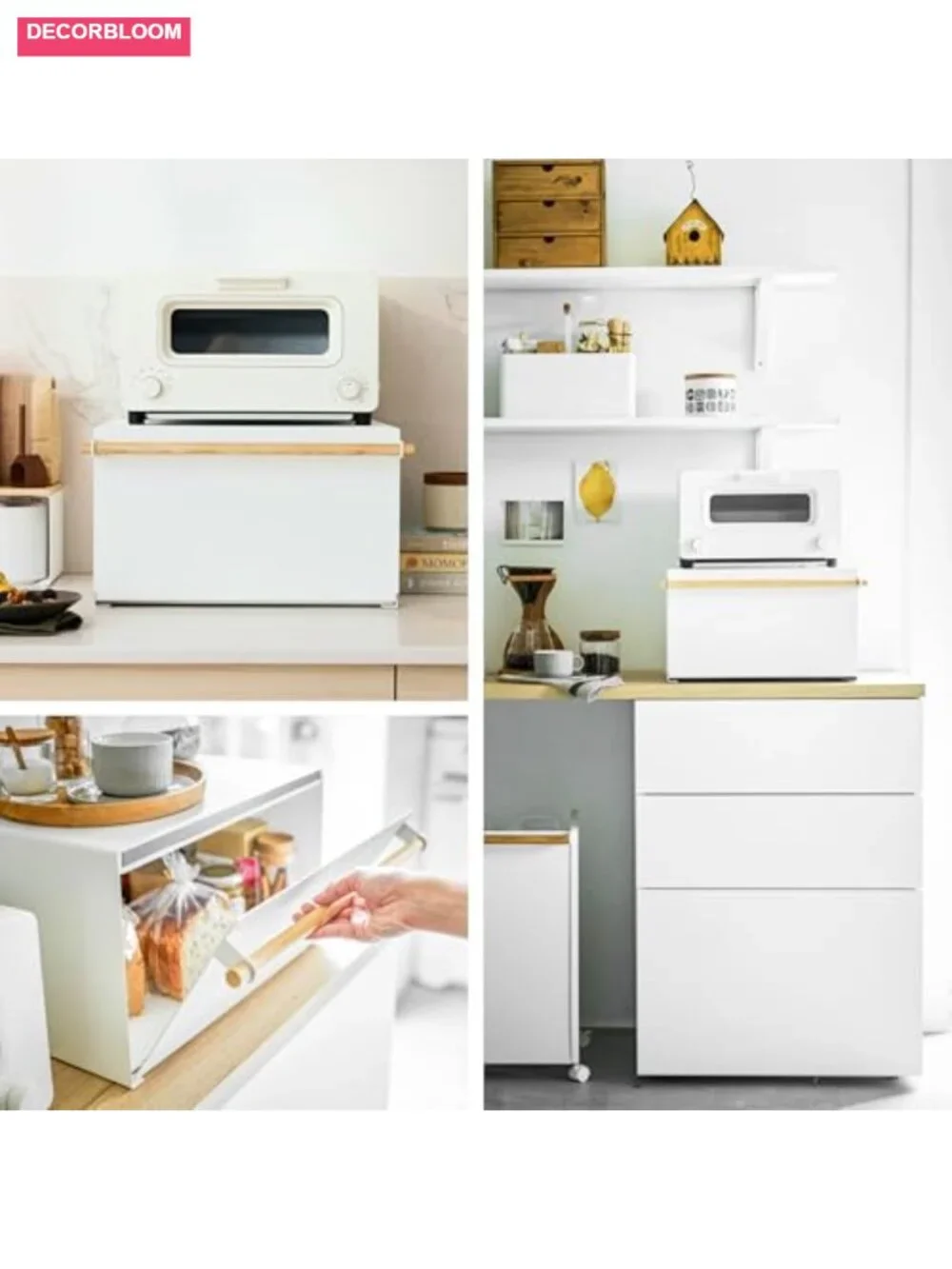 Modern Bread Box Steel + Wood Countertop Storage White
